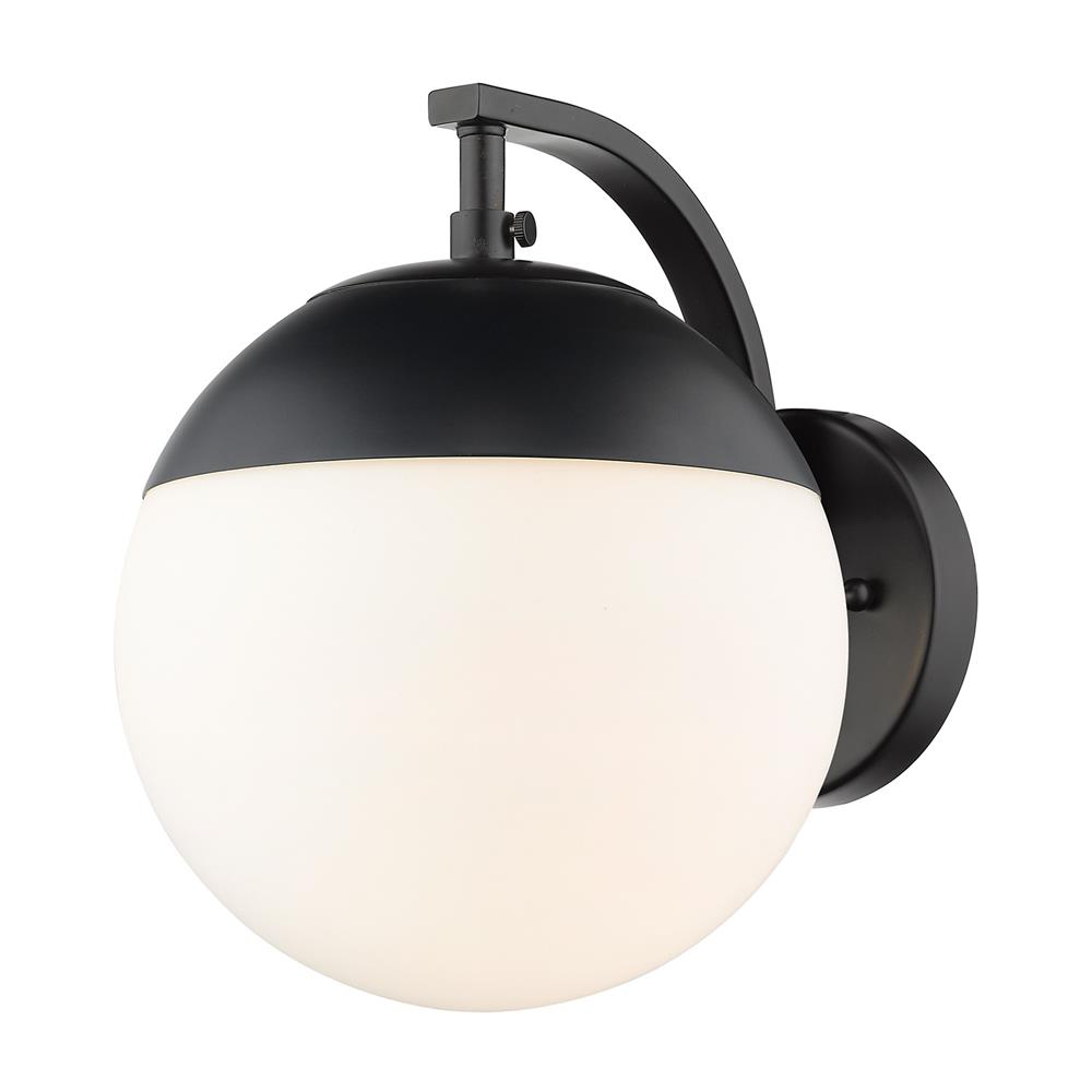 Golden Lighting 3218-1W BLK-BLK Dixon Sconce in Black with Opal Glass and Black Cap